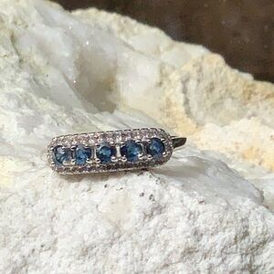 NATURAL SAPPHIRE & CUBIC ZIRCONIA 925 STERLING SILVER RING, SIZE 9